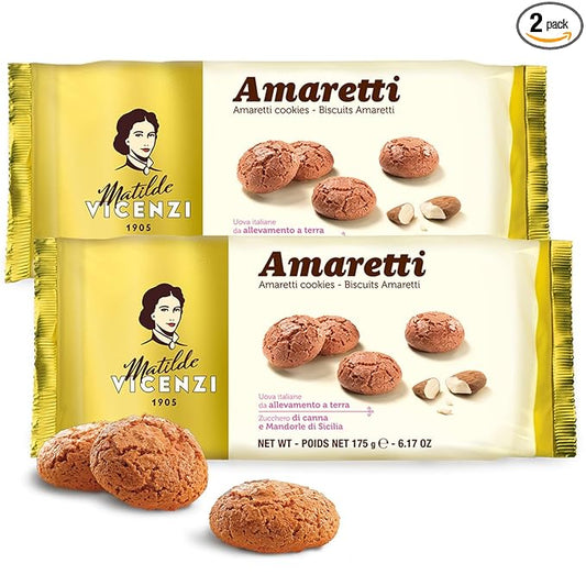 Matilde Vicenzi Amaretti Cookies - Gourmet Italian Crispy Almond Cookies - Bite-Sized Traditional Coffee & Tea Biscuits Made in Italy - 6.17 oz (175g), 2 Pk
