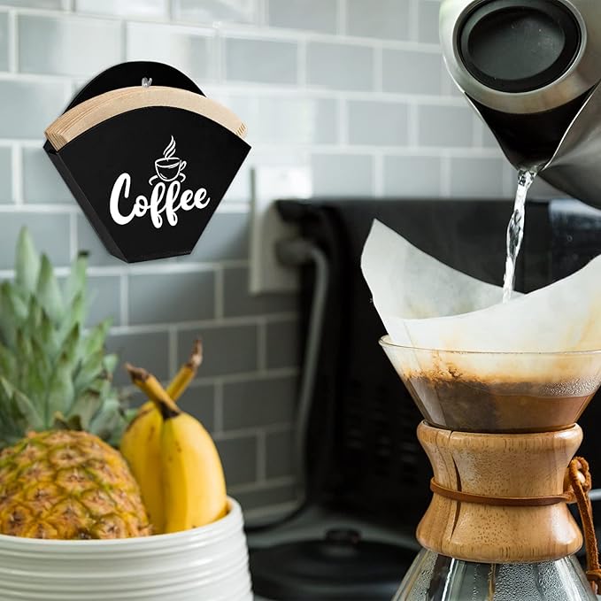 Cone Coffee Filter Holder Farmhouse Filter Storage Container Wall-mount Vintage Paper Holder Coffee Bar Accessories(Black)
