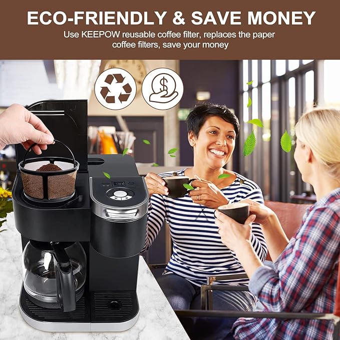 KEEPOW Reusable Coffee Filter Compatible with Keurig K-Duo Essentials and K-Duo Brewers Machine, Gold Tole Mesh Coffee Filter, 8-12 Cup Carafe Basket Coffee Makers Accessories