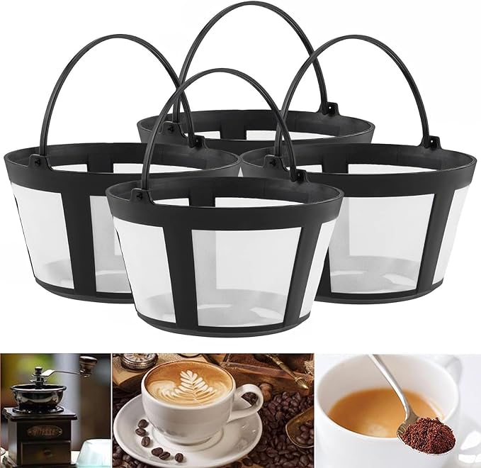 Reusable Coffee Filter Baskets 4-Pack, Compatible with Mr. Coffee, Black & Decker, Cuisinart & More, White, Small