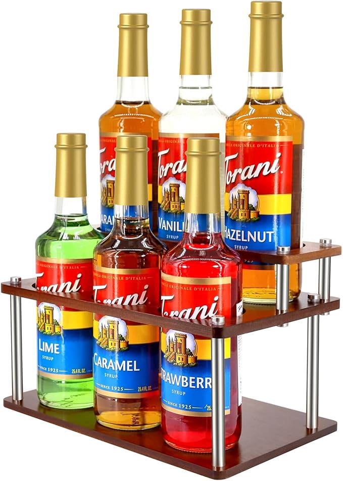 Coffee Syrup Organizer Rack,2-Tier Coffee Syrup Stand Holder for Coffee Station Countertop,6 Bottles Storage Display Shelves for Wine, Dressing Cocktail in Coffee Bar