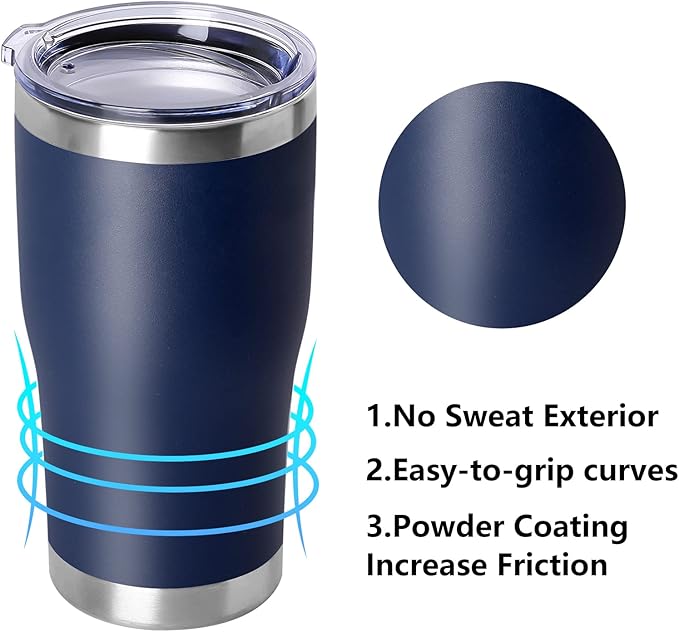 DOMICARE 20oz Tumbler with Lid Stainless Steel Tumblers Bulk, Double Wall Vacuum Insulated Coffee Travel Mug Powder Coated Tumbler, 1 Count (Pack of 1) Navy