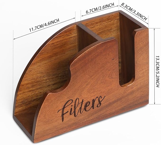 Acacia Wood Coffee Filter Holder - V60 Size 01 & 02 Cone Coffee Filters Storage Organizer, Disposable K-Cup Filter Holder, Coffee Bar Decor
