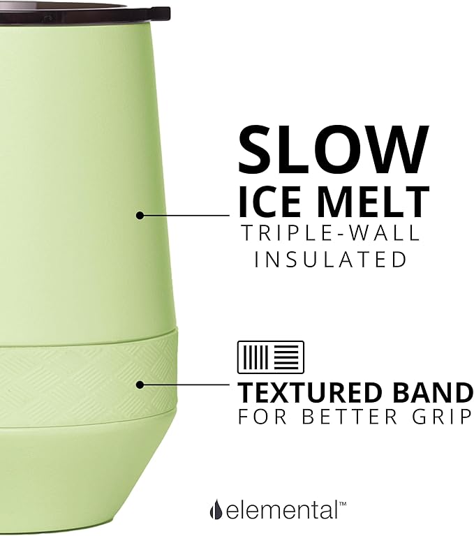 Elemental Recess Wine Tumbler - Triple Wall Insulated Stainless Steel Coffee Mug for Hot & Cold Drinks - Portable Cup with Shatterproof Sip Lid for Camping, Outdoor & Travel - 10oz - Key Lime