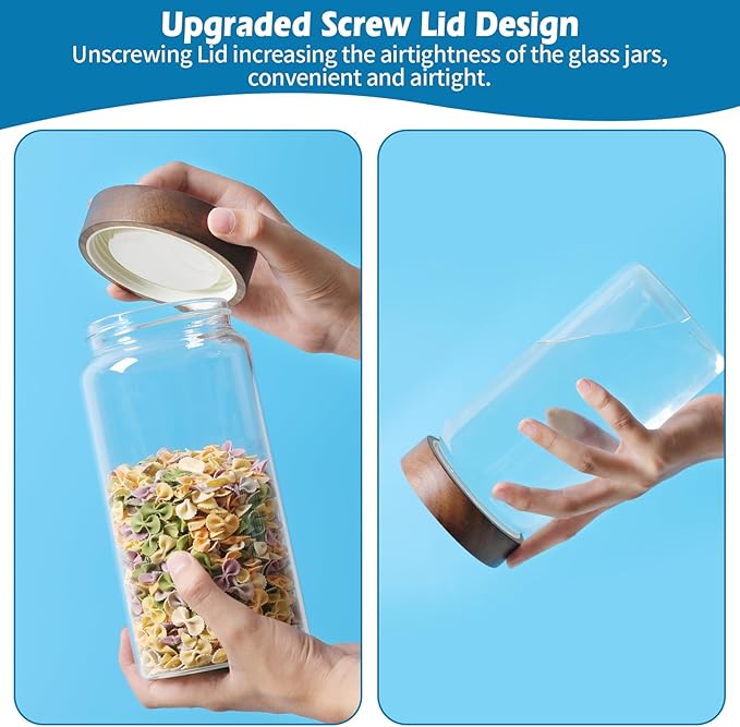 Glass Jar with Screw Top Lid 37oz Borosilicate Glass Spice Jars Seasoning Containers Kitchen Glass Food Storage Canisters for Pantry Liquid Tea Bath Salts Fermenting