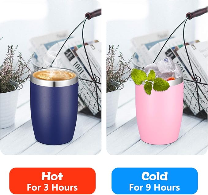 VEGOND Stainless Steel 12 oz Tumblers bulk Vacuum Insulated Double Wall Travel Tumbler with Lid and Straw Reusable Tumbler,Pink 12 pack