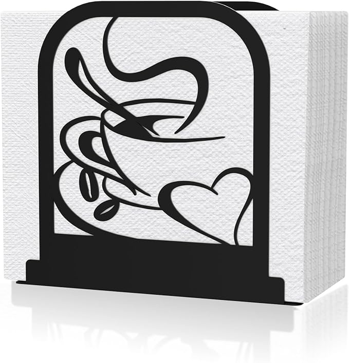 Modern Standing Napkin Holder for table, Black Metal Napkin Dispenser, Coffee time Theme Style Napkin Holder, Suitable for Kitchen, Coffee Shop, Dining Room
