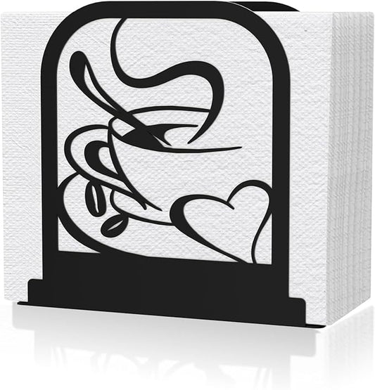Modern Standing Napkin Holder for table, Black Metal Napkin Dispenser, Coffee time Theme Style Napkin Holder, Suitable for Kitchen, Coffee Shop, Dining Room