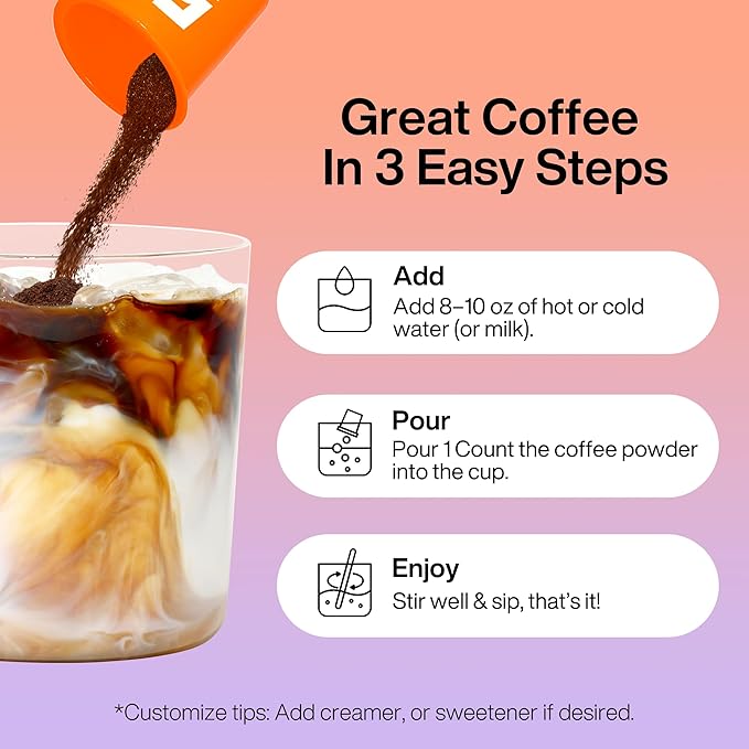 SATURNBIRD Coffee Instant Cold Brew, French Roast, Bold & Intense Blend of 100% Specialty Arabica, Enjoy Hot or Cold, Freeze Dried Iced Coffee, 24 Single Servings for Home, Travel, Office (NO.6)