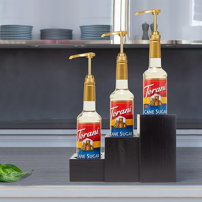 Black Wood Coffee Syrup Rack Organizer, 3 Tier Syrup Bottle Holder for Coffee Bar, 6 Bottles(750ml) Storage Stand for Syrup, Wine, Dressing for Kitchen Coffee Station(3 Separate Pieces)