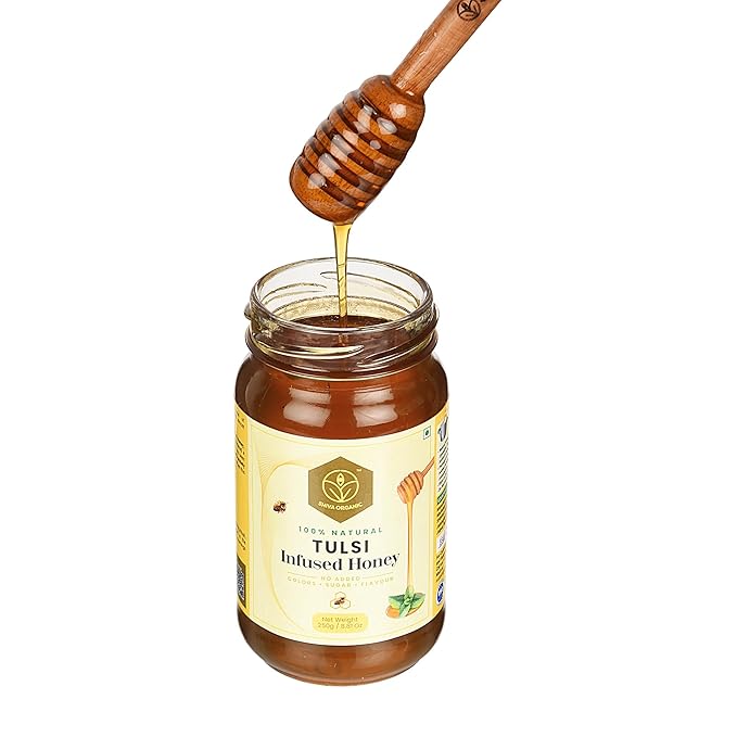 Shiva Organic Tulsi (Holy Basil) Infused Honey - 100% Natural and Pure Organic Honey - GMP Certified, 8.81 Ounces (250g))