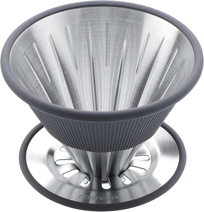 Normcore 2-in-1 Pour Over Coffee Dripper, 1-4 Cups Metal Coffee Dripper, Use V60 and Wave Filter Paper Coffee Maker, 304 Stainless Steel, Silver