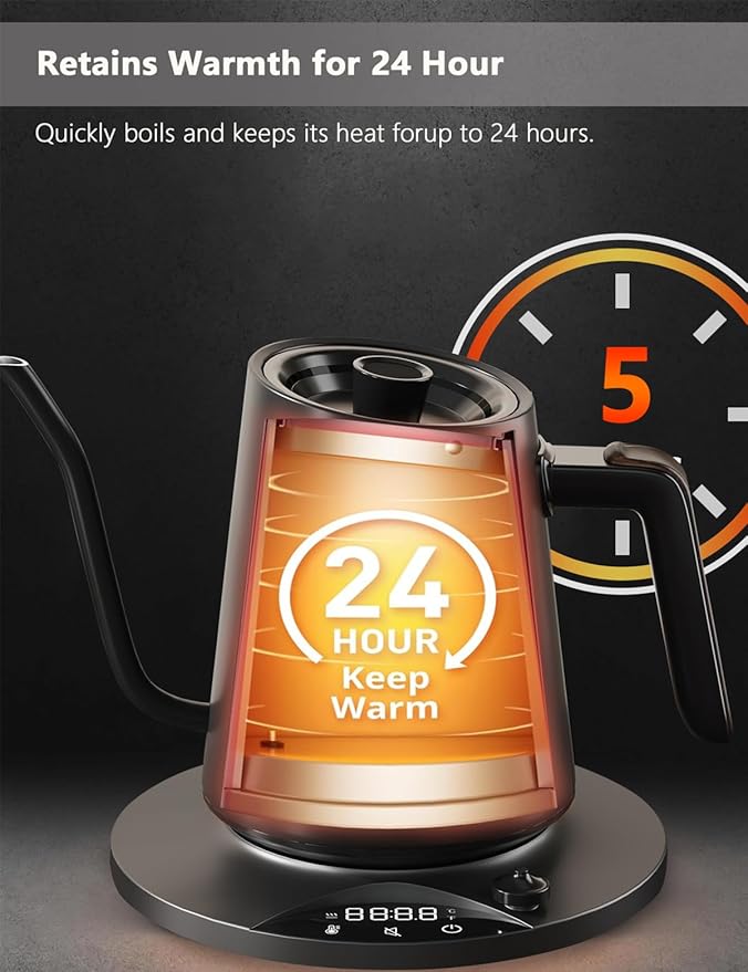 Electric Kettles Gooseneck Electric Kettle with 1°F Precision Temp Control Fast Boiling Pour Over Coffee & Tea Kettle, 304 Stainless Steel, BPA-Free, 0.9 Liter, Black(Kettle + Pour Over Coffee Maker)