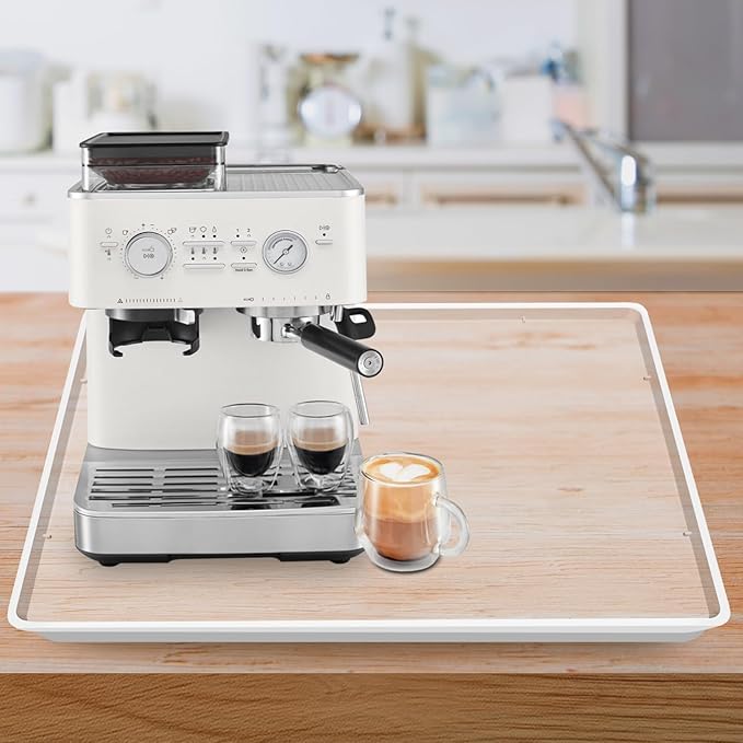 Silicone Coffee Maker Mat with Lip, 19.7'' x 15'' Heavy Duty Coffee Maker Mat for Countertops, Coffee Tray Fit Under Coffee Machine Appliance Automatic Machines Espresso Accessory, Translucent