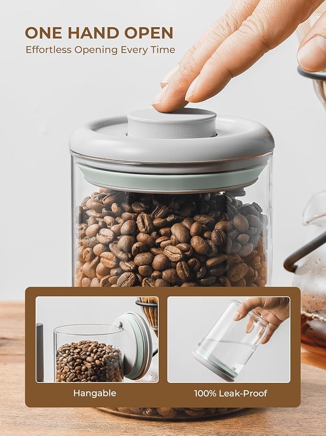 Coffee Bean Container Airtight Storage Containers Pop Up Canister High Borosilicate Glass Jar Air Tight Containers for Coffee 300g 900ml*2 Gray