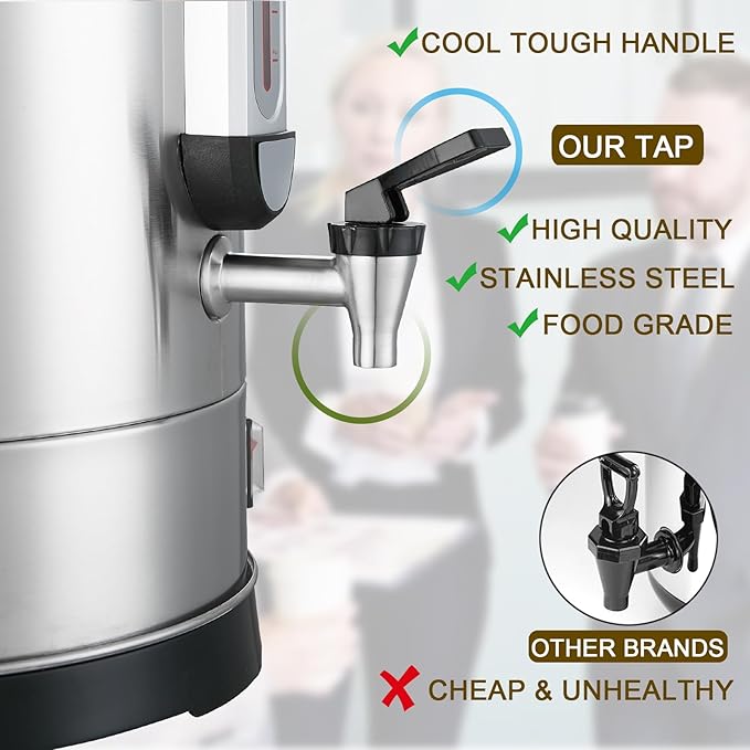 Coffee Percolator Large Coffee Maker 155 Cups Commercial Coffee Urn Electric Industrial Coffee Maker Hot Water Dispenser Tea Maker Machine for Catering, Church, Restaurant Dual Layer Stainless Steel