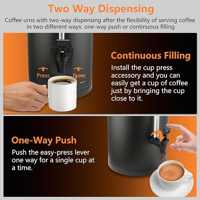 55-Cup 10L Commercial Coffee Urn, Festa Essential 750W Double Wall Large Percolate Coffee Maker Stainless Steel Hot Water Urn Dispenser with Double Dripless Faucet, Quick-Brewing for Catering, Black