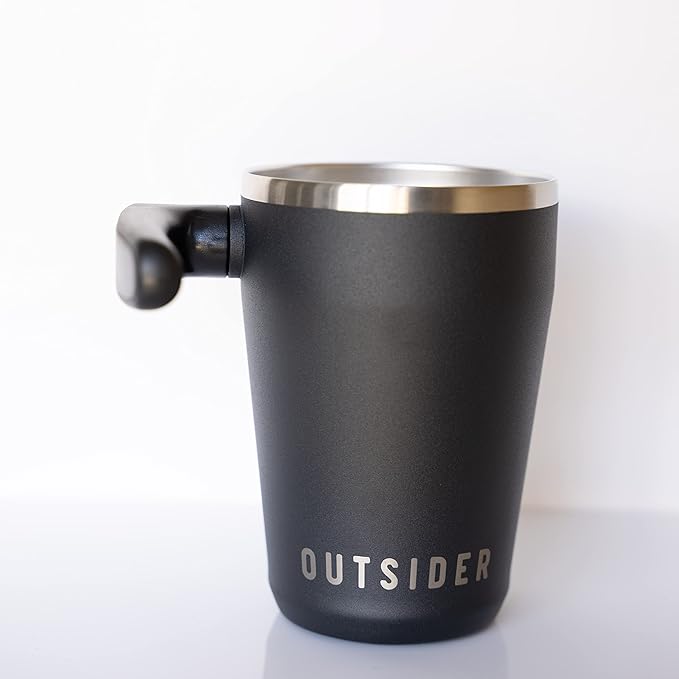 OUTSIDER Stainless Steel Vacuum Insulated Coffee Mug/Cup with Rotating Handle and Spill Proof Lid – Great Travel Tumbler for Outdoor, Home, Office – 17 ounces, Black