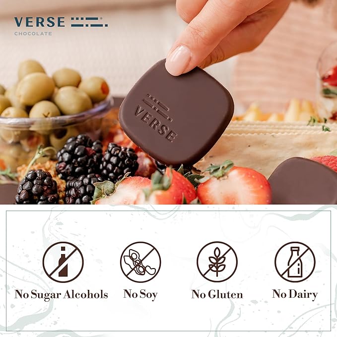 Verse Dark Chocolate Squares Variety Pack - Mint, Sea Salt, Salted Almond w/Low Cane Sugar, High Cacao - Premium Dark Chocolates - Individually Wrapped Chocolate Squares (9 Count, 3 Pack)