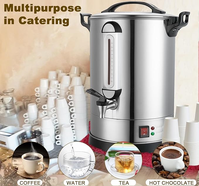 Coffee Percolator Large Coffee Maker 155 Cups Commercial Coffee Urn Electric Industrial Coffee Maker Hot Water Dispenser Tea Maker Machine for Catering, Church, Restaurant Dual Layer Stainless Steel