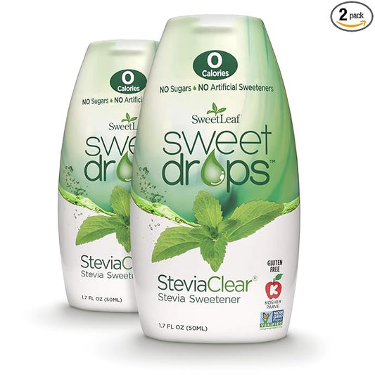 SweetLeaf SteviaClear Sweet Drops - Natural Stevia Liquid Sweetener, Squeezable Stevia Drops, No Bitter Aftertaste, Liquid Sugar Alternative, Zero Calorie, Keto, Non-GMO Stevia, 1.7 Fl Oz (Pack of 2)