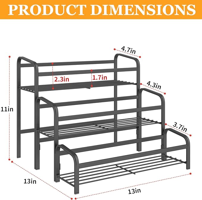 Coffee Syrup Organizer 3-Tier, 12 Bottles Capacity Coffee Syrup Rack, Metal Syrup Stand for Spice, Wine, Liquor, Bottle, Coffee Bar Station Racks Magnetic, No Installation, Black