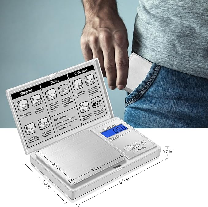 Fuzion Digital Pocket Scale .01 Gram Accuracy, 200g Digital Gram Scales for Medication and Personal Health Care, Baby Food, Jewelry, Herb, Spice, Coin - Weight Gram and Oz