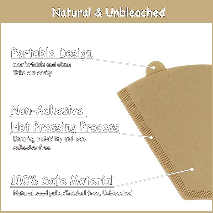 200 Count Coffee Filter #2, 2-6 Cups Coffee Filters Unbleached Natural Disposable Cafe Filters 02 Cone Paper Fits for Ninja, Drip and Pour Over Coffee Maker