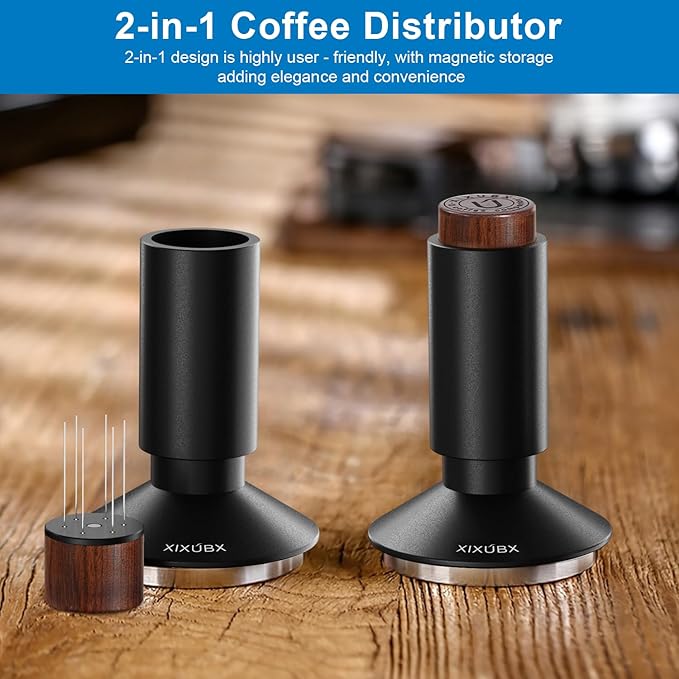 58.35mm Espresso Tamper & Magnetic WDT Tool, Barista Cofee Tamper with Spring Loaded, Anodized Aluminum Alloy Handle, Stainless Steel Corrugated Base with Cover for Portafilter Basket
