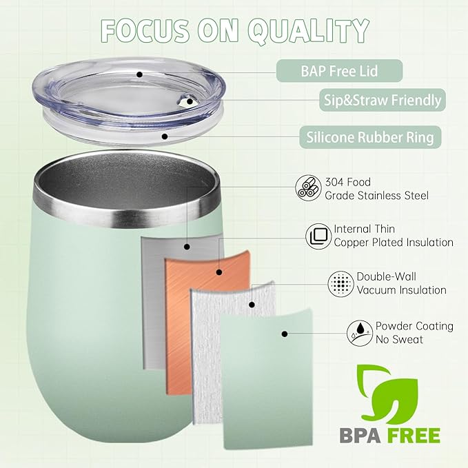 12oz/4 Pack Stainless Steel Wine Tumbler with Lid and Straw, Double Wall Vacuum Insulated Wine Tumbler Glasses, Stemless Travel Mugs for Hot and Cold Drinks, Coffee, Wine, Cocktails