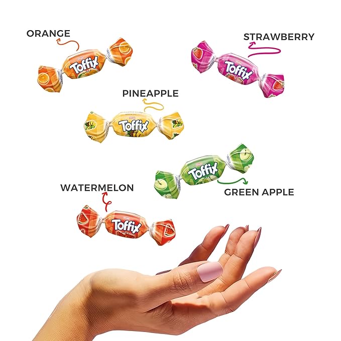 Toffix, Fruit Chews, Center-Filled Soft Fruit Chews Candy Individually Wrapped Snacks, Orange, Strawberry, Pineapple, Watermelon & Apple, Fruity Flavored Chewy Candies, 2.2 Pound Bulk Bag, Pack of 8