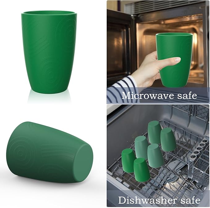 Homienly Wheat Straw Cups Plastic Cups Unbreakable Drinking Cup Reusable Dishwasher Safe Water Glasses (12 OZ Forest Series)