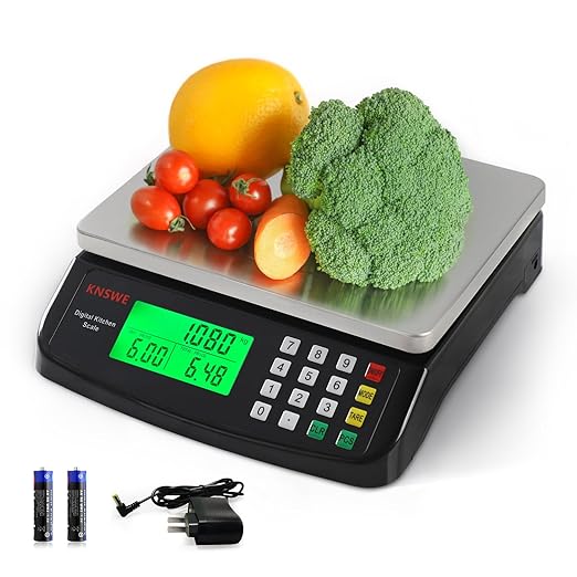 Large Digital Kitchen Scale Black 40KG/88LB Commercial Food Weight Scale Cooking Meat Baking Bread Price Computing Scale Stainless Steel Counting Scale for Deli Stores Tare Function