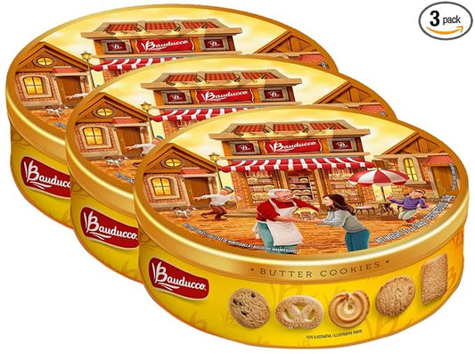 Bauducco Butter Cookies Tin - Convenient Sorted Butter Cookies in a Tin - Delicious Sweet Snack or Gift - 12 oz. (1 Tin) (Pack of 3)