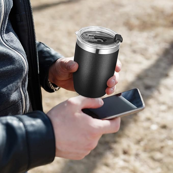 VEGOND Stainless Steel 12 oz Tumblers bulk Vacuum Insulated Double Wall Travel Tumbler with Lid and Straw Reusable Tumbler,Black 12 pack