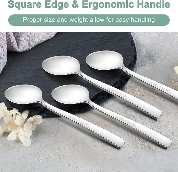 TeamFar Teaspoon Set of 12, 6.7 Inch Stainless Steel Mini Tea Spoons, Small Spoon Silverware for Coffee Tea Soup Dessert, Non-Toxic & Heavy Duty, Mirror Polished & Dishwasher Safe