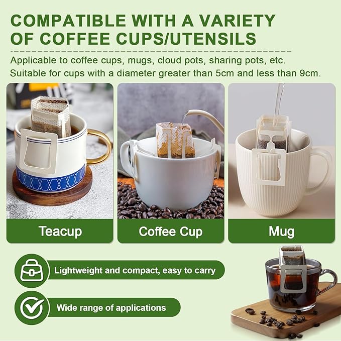 CARGEN 100Pcs Portable Coffee Filter Paper Bag - Hanging Ear Drip Coffee Bags Single Serve Disposable Pour Over Filter Bag for Camping, Backpacking, Travel, Office, Home, Outdoor and on the go
