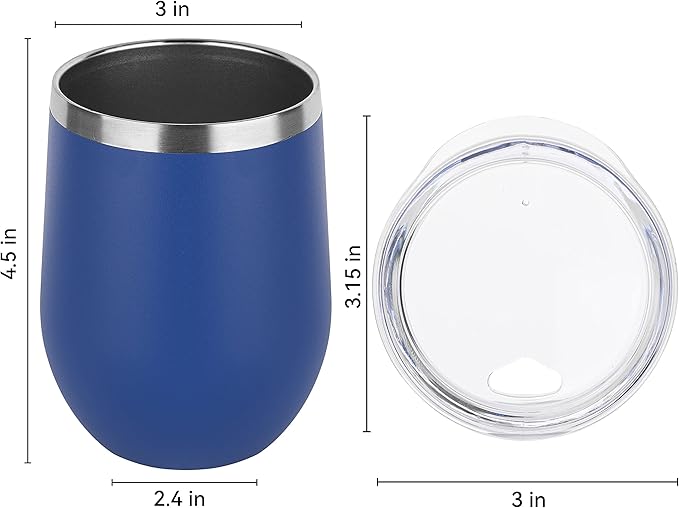 DOMICARE Stainless Steel Wine Tumbler Bulk with Lid, Personalized Insulated Tumblers Set, 12oz Travel Coffee Cups Pack of 12, Dark Blue