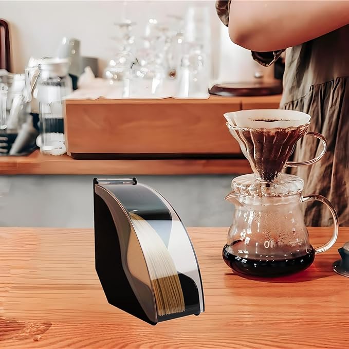 Coffees Filters Holder, Coffee Filter Storage Container with Dustproof Cover Filter Paper Storage Box Perfect for V60 Coffee Filters for Coffee Shop, Home, Office. (Black)