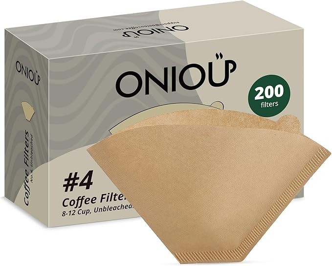 Coffee Filters #4, ONIOU Number 4 Cone Coffee Paper Filters 8-12 Cup Unbleached, 200 Count Natural Coffee Filters 4 Cone Paper for Ninja Cuisinart Coffee Makers