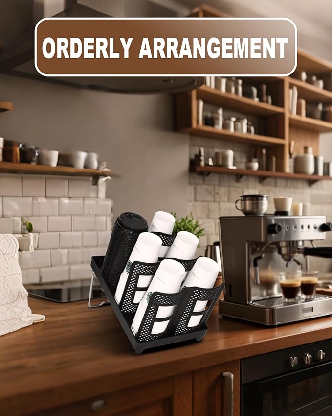 Coffee Cup Holder,Cup and Lid Dispenser with Stand,Disposable Cups Organizer,6 Slots,for Coffee Station,Bar,Office,Home,Restaurant,Breakroom,Countertop