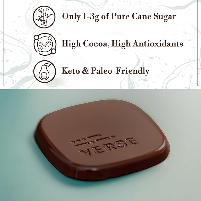 Verse Dark Chocolate Squares Variety Pack - Mint, Sea Salt, Salted Almond w/Low Cane Sugar, High Cacao - Premium Dark Chocolates - Individually Wrapped Chocolate Squares (9 Count, 3 Pack)