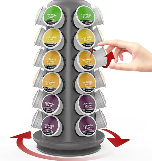 CSH K Cup Holder, 36 K Cup Storage, Coffee Pod Organizer Carousel, Spins 360 Degree Quietly, Kcup Holder for Counter, Kitchen, Office, Matte Gray