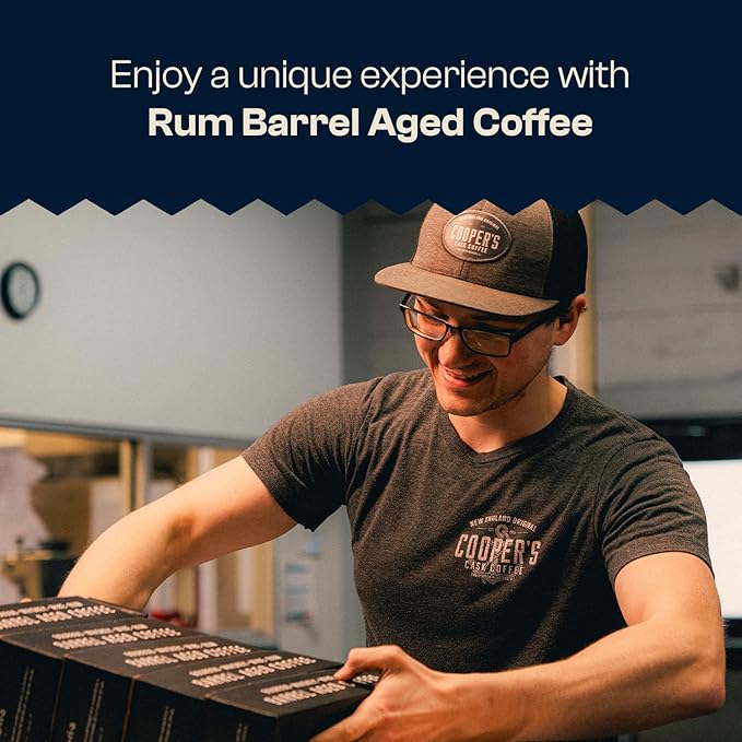 Rum Barrel Aged Coffee, Single-Origin Rwandan Beans Aged in Rum Barrels, Medium Roast Whole Bean, 12 oz