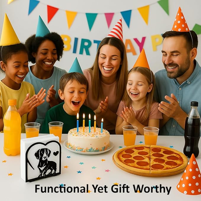 Decorative Napkin Holder for Kitchen & Dining Table – 2 Pack Metal Napkin Holders for Everyday & Cocktail Napkins – Floral & Dog Design – Anti-Scratch Slip-Resistant Paper Napkin Dispenser