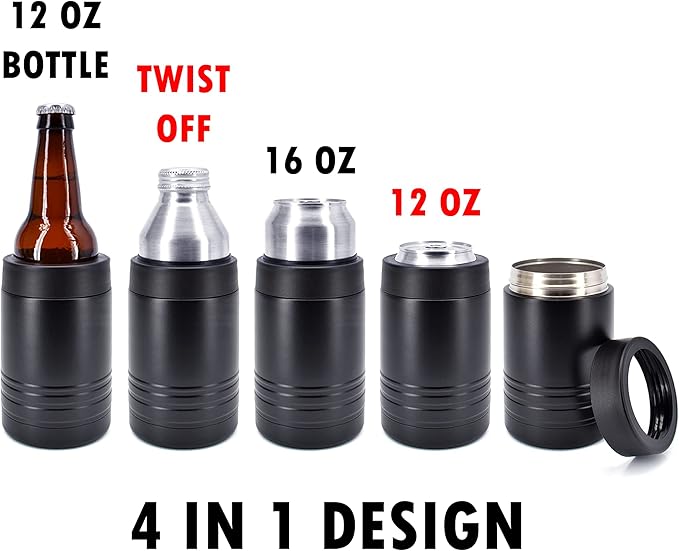 Clear Water Home Goods - 12 oz Stainless Steel Double Wall Vacuum Insulated Can or Bottle Beverage Cooler - Powder Coated Black - 6 Pack