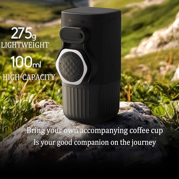 Portable Hand press Coffee Maker with with Capsule Compartment and Coffee Powder Bowl & Travel Mug - Compact Espresso Machine for Home, Travel, Manual Coffee Brewing