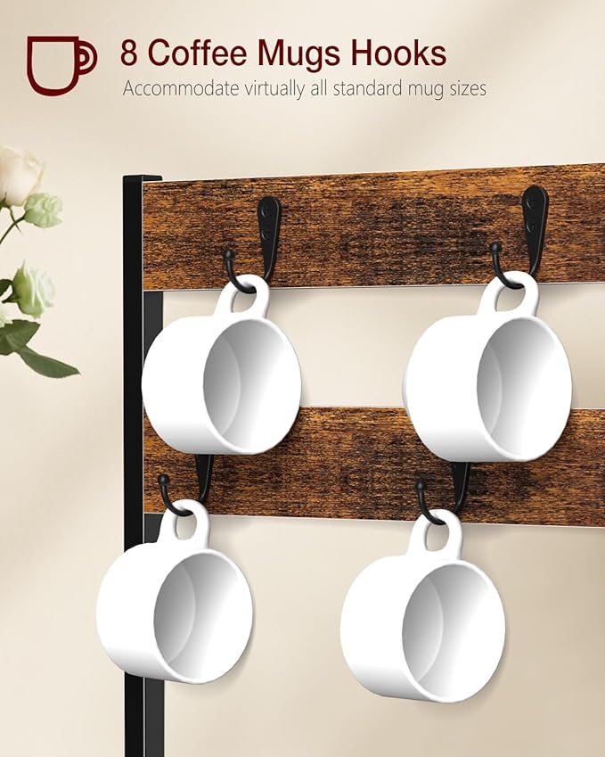 Evermagin K Cup Holder, 35 Pod Capacity, Coffee Pod Holder Compatible with Keurig, Coffee Station Organizer for Countertop with Cup Rack, Rustic Brown