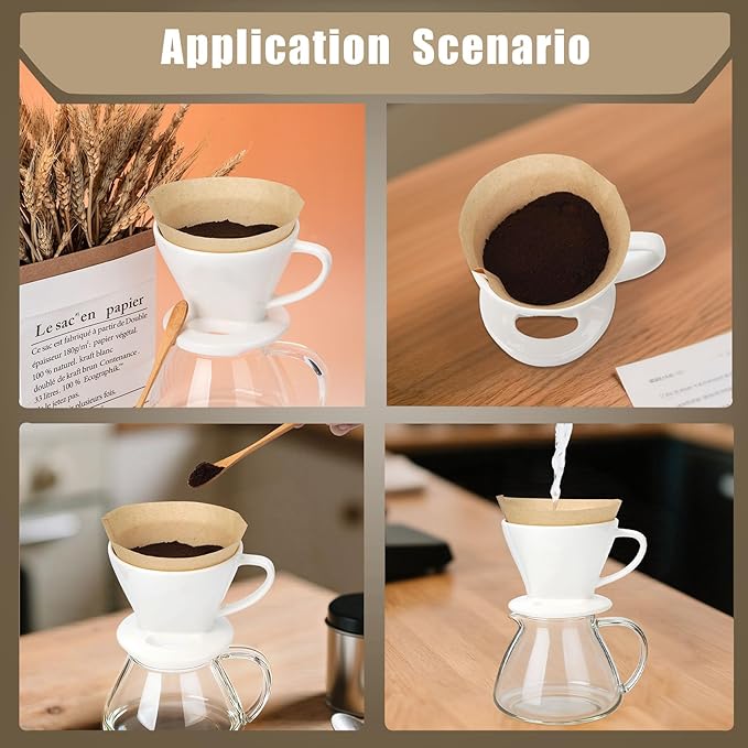 250 Count Coffee Filter #4, #4 Coffee Filters Disposable, Unbleached Natural #4 Cone Filters Paper Compatible with Drip and Pour Over Coffee Maker(8-12 Cup)