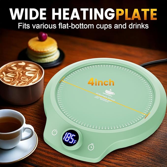 Fast Heating Mug Warmer - 4 Temp Settings & 1-12H Timer, Coffee Cup Warmer Plate for Desk Auto Shut Off, Ideal Beverage Warmer Gift for Coffee, Tea, Milk (Green)
